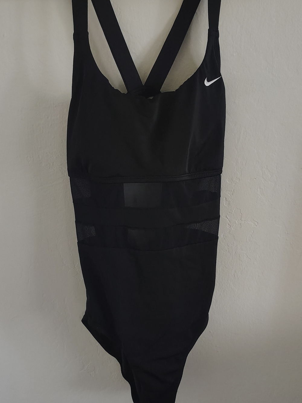 Nike Women’s Black One-Piece Swim Suit with Mesh Stripes